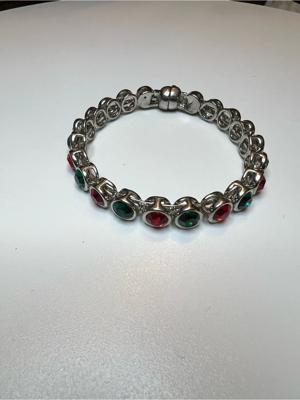 Festive Red & Green Crystal Stretch Bracelet